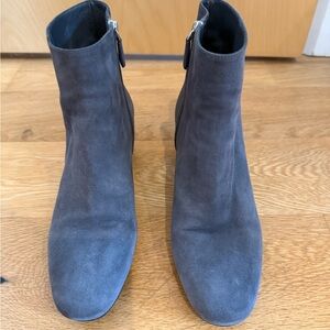 Vintage Prada Suede Ankle Boots Gray Block Heel Side Zip Made in Italy Size 39